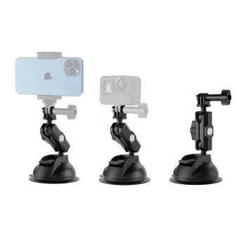 Suporte universal com ventosa TELESIN com suporte para telemóvel e suporte para action camera TE-SUC-012