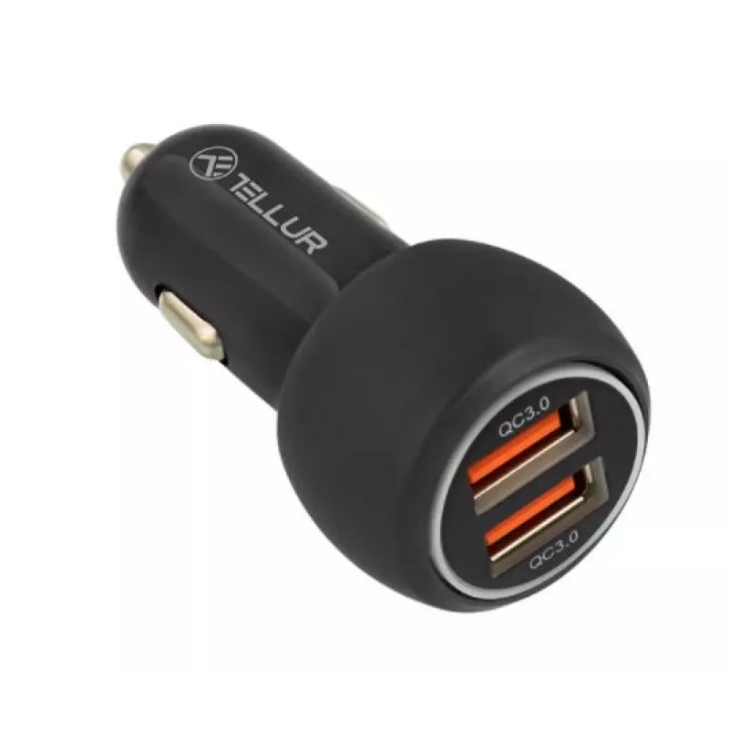 Tellur Carregador de carro USB duplo com QC 3.0, 6A preto
