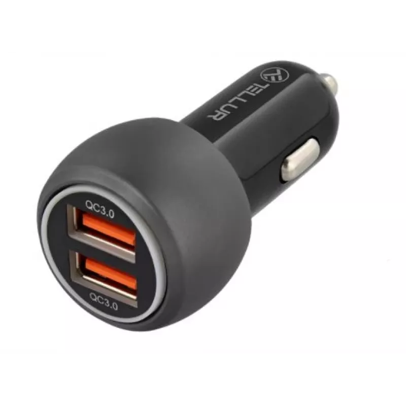 Tellur Carregador de carro USB duplo com QC 3.0, 6A preto