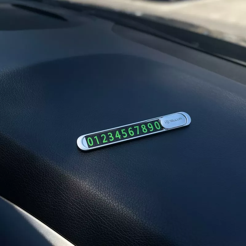 Tellur Cartão de estacionamento temporário com número de telefone, prateado metálico