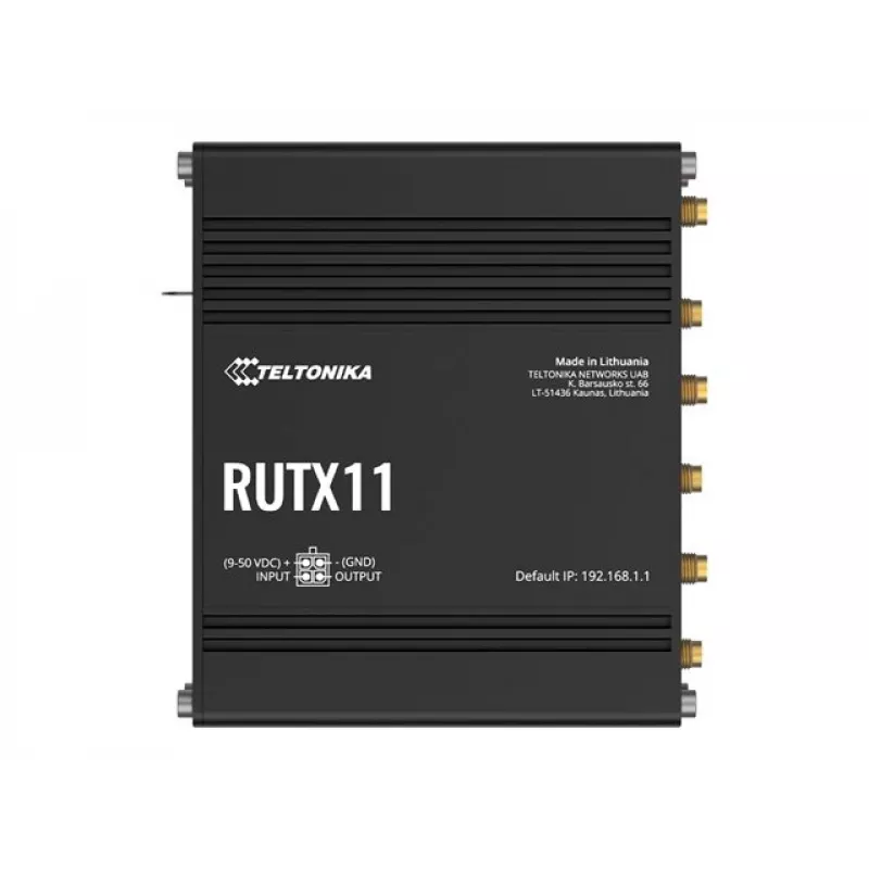 Teltonika RUTX11 router 4G/LTE Cat 6 com dual SIM, versão US, Wi-Fi 5 dual band, 4x Gigabit Ethernet, Bluetooth LE, GPS