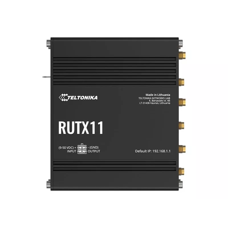 Teltonika RUTX11 router 4G/LTE Cat 6 com dual SIM, versão US, Wi-Fi 5 dual band, 4x Gigabit Ethernet, Bluetooth LE, GPS