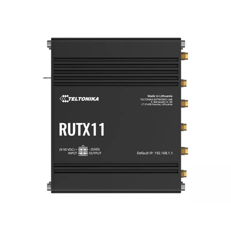 Teltonika RUTX11 router 4G/LTE Cat 6 com dual SIM, versão US, Wi-Fi 5 dual band, 4x Gigabit Ethernet, Bluetooth LE, GPS
