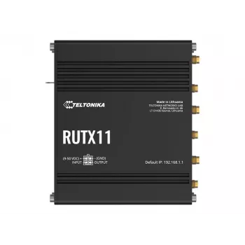 Router Teltonika RUTX11 4G/LTE Cat 6 Dual-SIM, versão US, Wi-Fi 5, 5x Gigabit Ethernet, GPS, alumínio, IP30