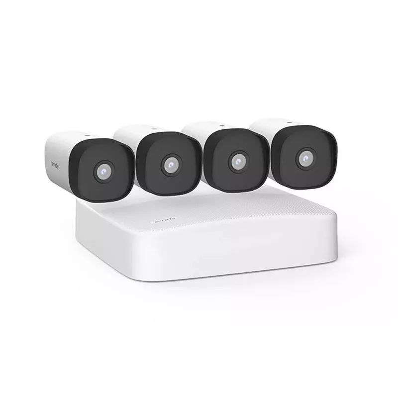 Kit de videovigilância Tenda 4 câmaras PoE NVR K4P-4TR com disco 4TB, câmaras Bullet 4MP, H.265+, IP67, visão noturna 30m