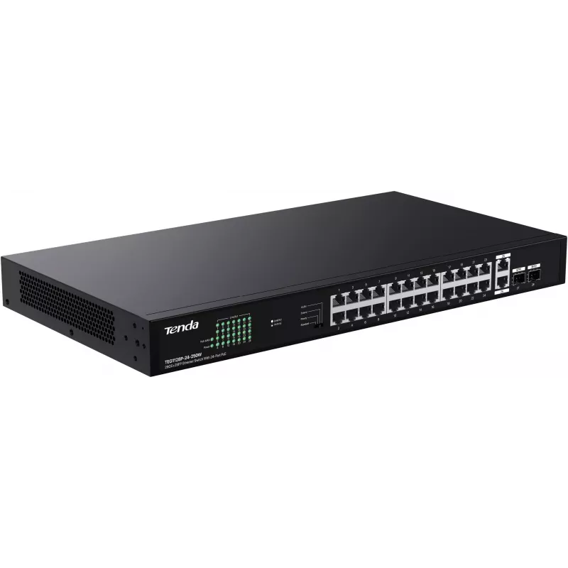 Switch não gerido Tenda TEG1128P-24-250W 26x1GbE 2xSFP PoE+ 250W