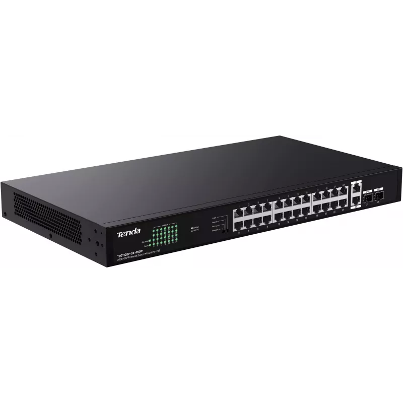 Switch PoE+ não gerido Tenda TEG1128P-24-410W 26x1GbE 2xSFP 410W