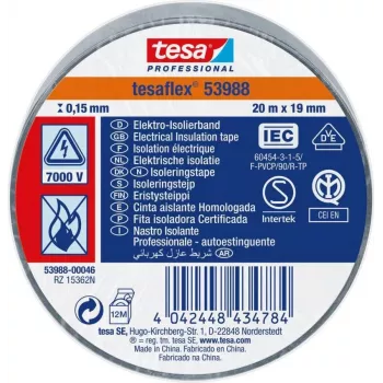 tesa 53988-00001-00 fita isoladora elétrica profissional, PVC, preto, 20 m x 19 mm