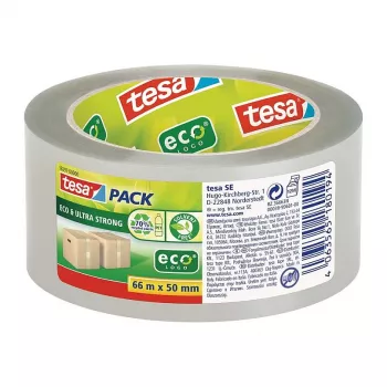 Tesa 58297-00000-01 Fita de Embalagem de PVC Transparente, 66 m x 50 mm, Adesivo de Borracha Natural, 60 N Resistência à Tração, 1 Rolo