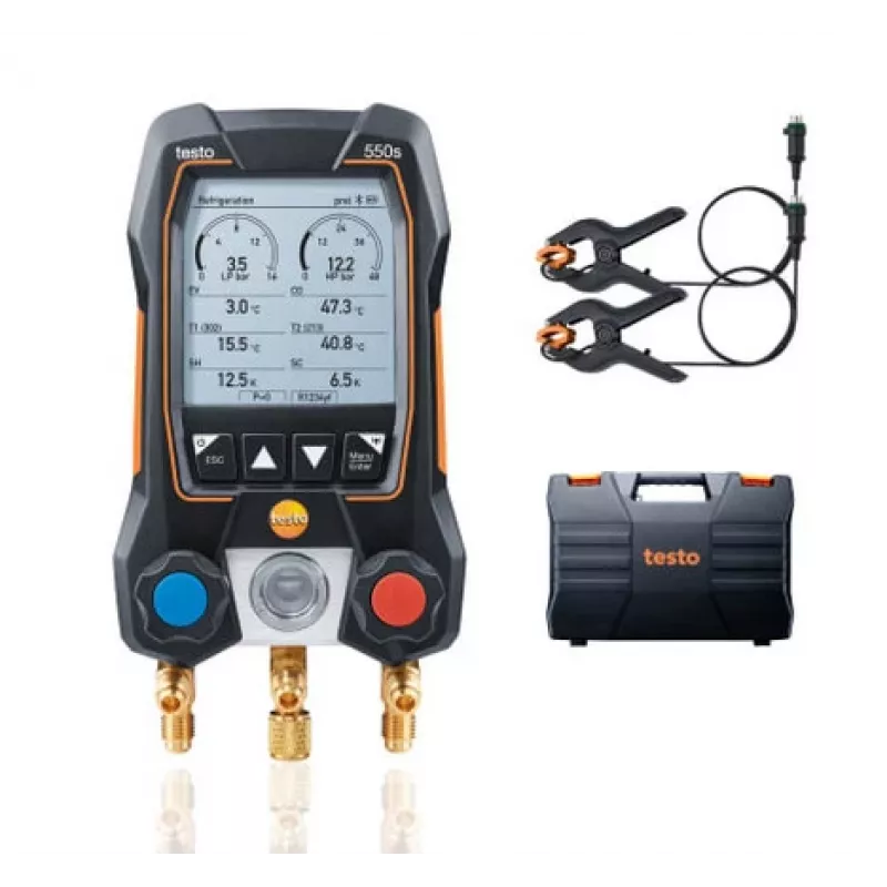 testo 550s Conjunto de manifold digital com Bluetooth e 2 sensores de temperatura de pinça sem fios (0564 5501)