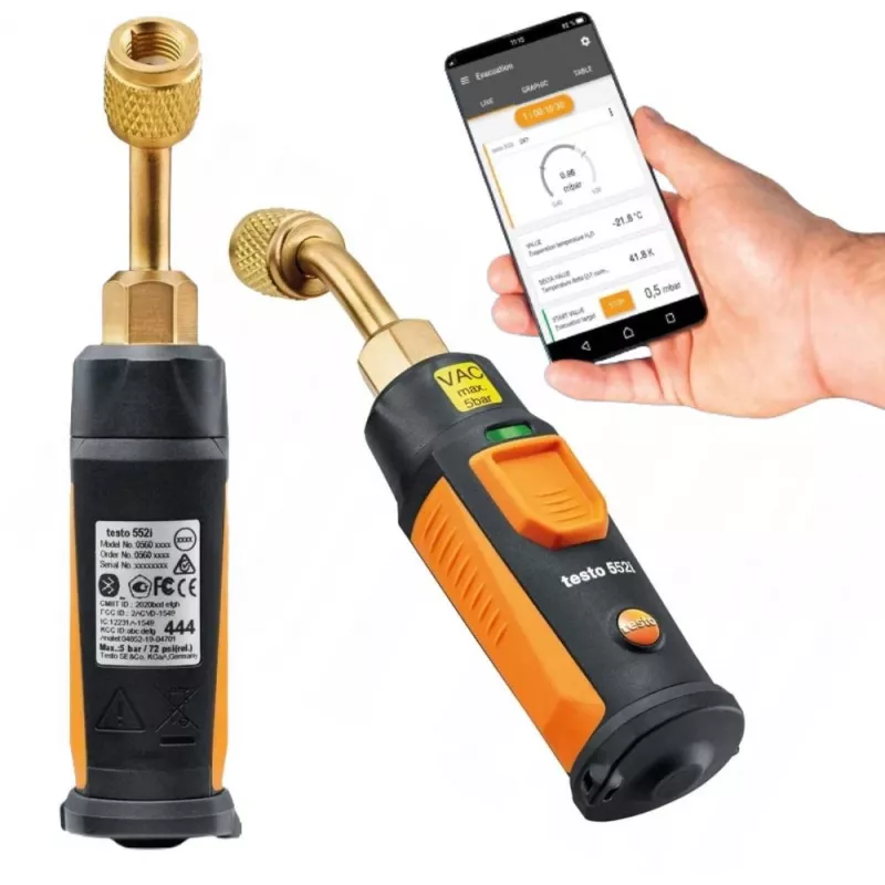 Testo 552i sonda de vácuo sem fios controlada por app com Bluetooth, sensor Pirani, alcance 0-20000 mícron, IP54 0564 2552
