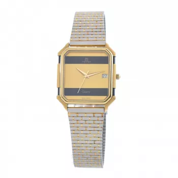 TETRA Relógio de mulher 1128-A 27mm caixa de aço inoxidável mostrador branco bracelete de pele preta quartzo analógico