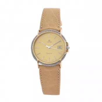 Relógio de mulher TETRA 113-C 32 mm mostrador prateado bracelete em pele preta