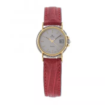 Relógio de mulher TETRA 114-RC-L (23mm) corda manual mecânico, mostrador prateado, bracelete de couro preto