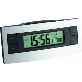 TFA 60.2511 relógio despertador radiofrequência - preto/prateado - ecrã LCD - temperatura interior - função soneca - retroiluminação azul - 2x AAA