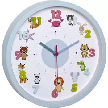 TFA 60.3051.14 Relógio de parede infantil Little Animal - Azul-claro - 30,9 cm - Quartzo - Analógico - Silent Sweep