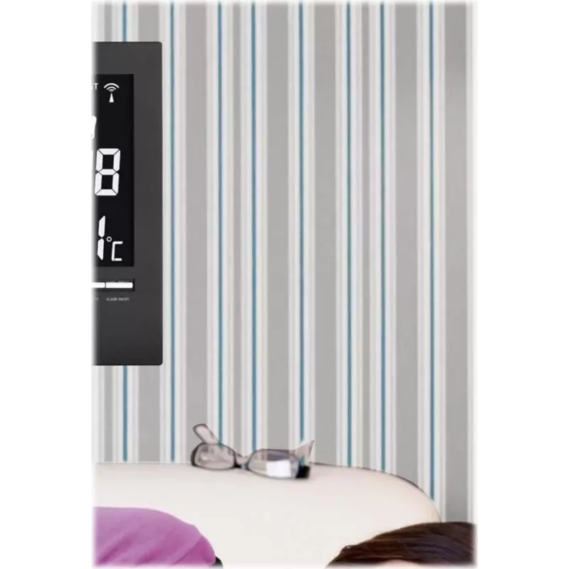 Relógio de parede com rádio TFA 60.4508, moldura prateada, mostrador branco, 30 cm de diâmetro, ponteiro dos segundos contínuo