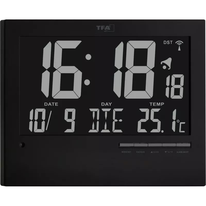 Relógio de parede com rádio TFA 60.4508, moldura prateada, mostrador branco, 30 cm de diâmetro, ponteiro dos segundos contínuo