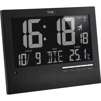 Relógio de parede com rádio TFA 60.4508, moldura prateada, mostrador branco, 30 cm de diâmetro, ponteiro dos segundos contínuo