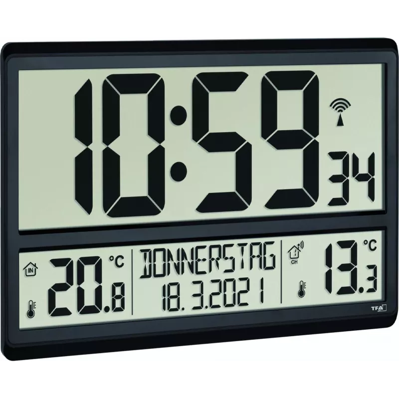 TFA 60.4521.01 Relógio Radiocontrolado XL com Temperatura Interior/Exterior