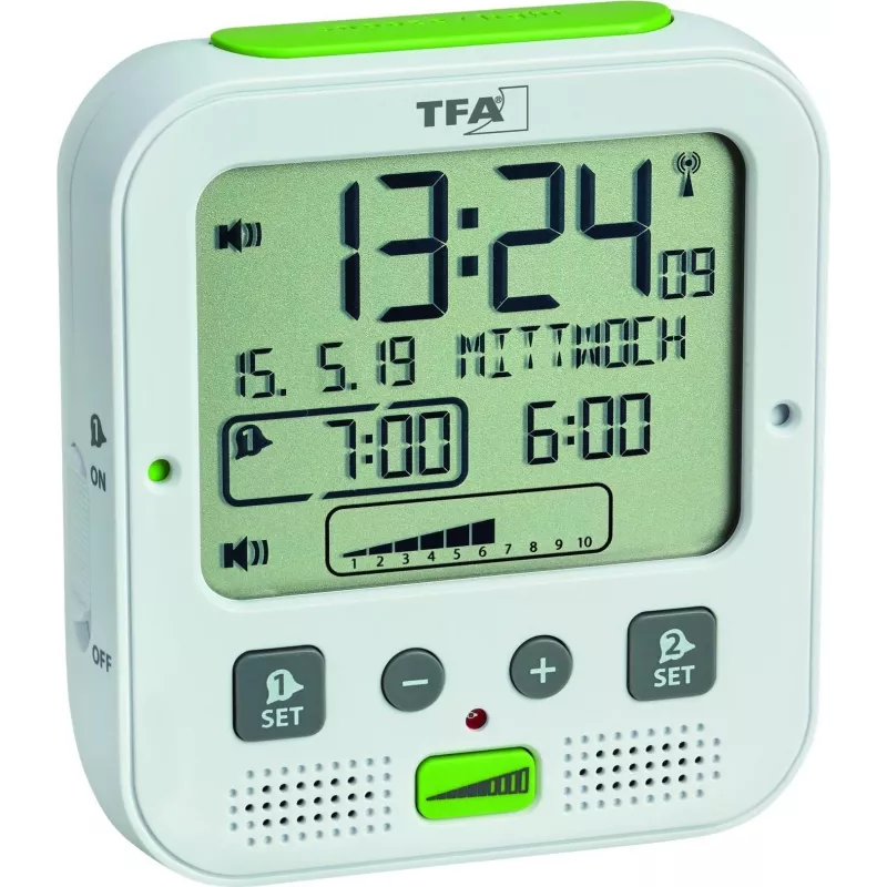TFA Dostmann BOOM Despertador com relógio radiocontrolado de alto desempenho, preto 60.2538.02
