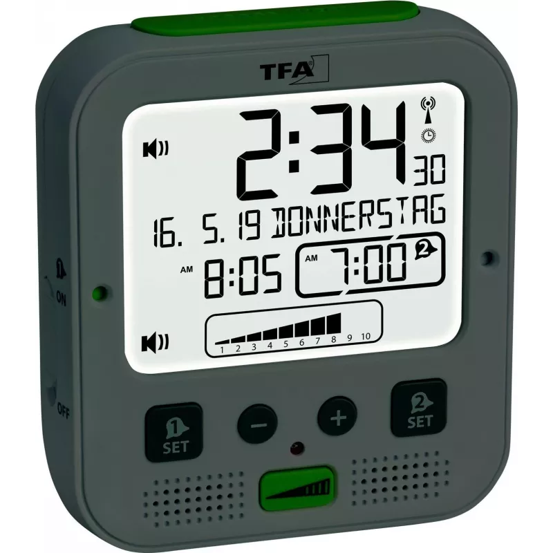 TFA Dostmann BOOM Despertador com relógio radiocontrolado de alto desempenho, preto 60.2538.02