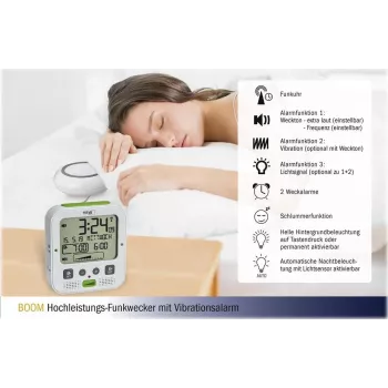 TFA Dostmann BOOM Despertador com relógio radiocontrolado de alto desempenho, preto 60.2538.02