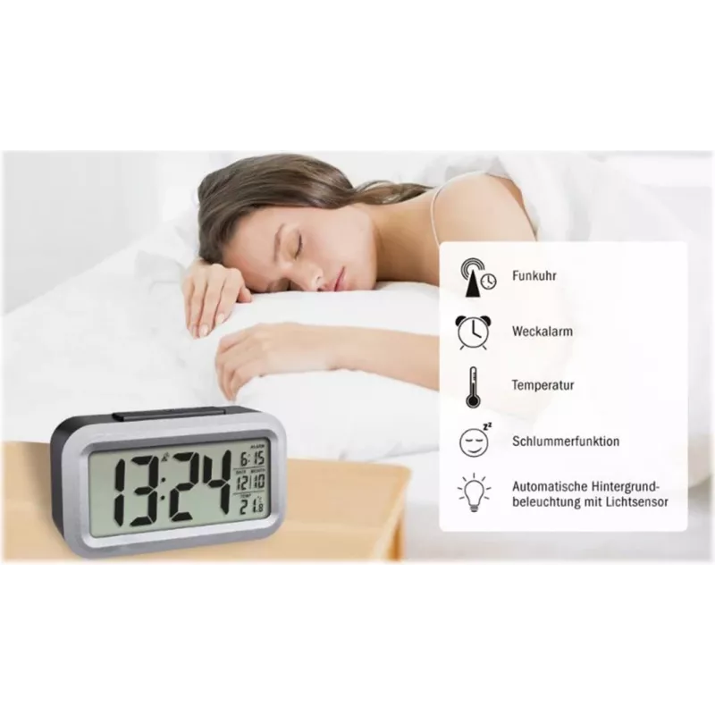 Despertador de rádio TFA Dostmann Lumio Plus preto/prateado