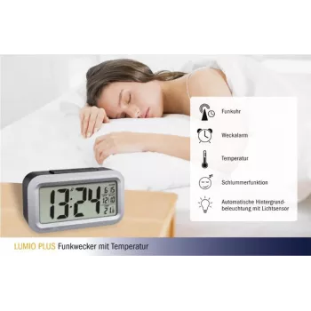 Despertador de rádio TFA Dostmann Lumio Plus preto/prateado