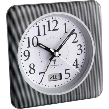 TFA Dostmann Despertador Radiocontrolado com Temperatura, Preto/Prata 60.1502.10