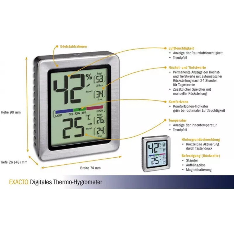 TFA EXACTO termo-higrómetro digital prateado (30.5047.54)