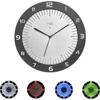 TFA LUMOCLOCK Relógio de parede de rádio com iluminação colorida, LCD digital, 7 cores, temperatura interior, despertador, função soneca, 12/24H, DCF-77