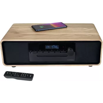 Thomson MIC300IBT Sistema micro-hi-fi 60W com Bluetooth, CD, rádio FM, USB, carregamento sem fios Qi - preto/madeira TH388657