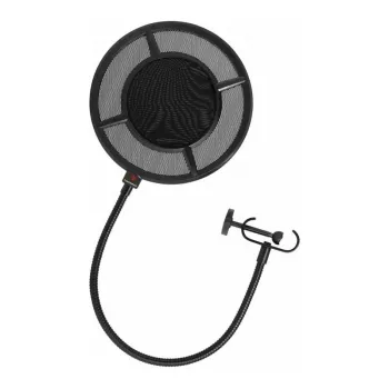 Filtro pop de malha de nylon de dupla camada THRONMAX P1 com braço flexível de 350 mm e pinça de parafuso universal, Preto
