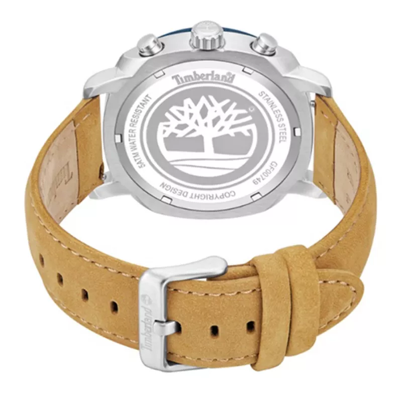 TIMBERLAND relógio de homem analógico de quartzo TDWGF0074901 – mostrador azul, bracelete de pele castanha, 46mm