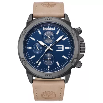 Relógio de homem Timberland Henniker II quartzo analógico TDWGF9002902 46 mm mostrador azul pulseira de couro castanha