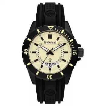 Relógio Timberland homem Medford 46 mm mostrador bege bracelete de silicone preta quartzo 15578JSB-14P