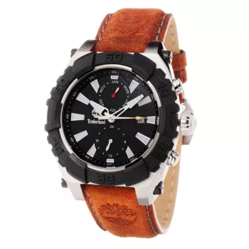 Relógio de homem Timberland TBL1331JS-02C 45 mm aço inoxidável quartzo analógico mostrador preto pulseira de pele castanha