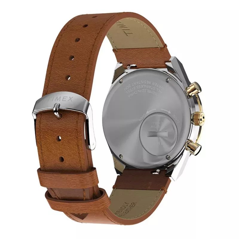 Timex TW2W64400 Relógio de pulso de campo para homem 42mm mostrador preto bracelete de pele castanha