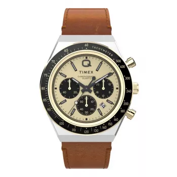Timex TW2W64400 Relógio de pulso de campo para homem 42mm mostrador preto bracelete de pele castanha
