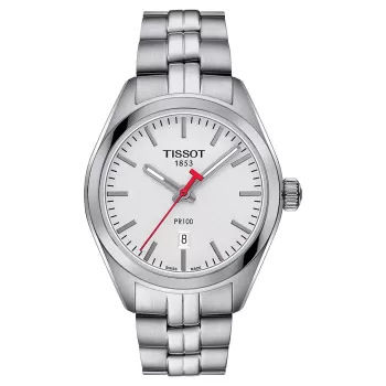 Relógio de mulher TISSOT T-Classic PR 100 33mm aço inoxidável mostrador prateado