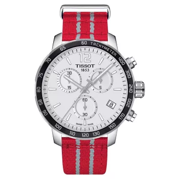 TISSOT T-Sport Chrono XL Classic Relógio de homem 42mm mostrador prateado bracelete de tecido azul cronógrafo de quartzo suíço T09541717037