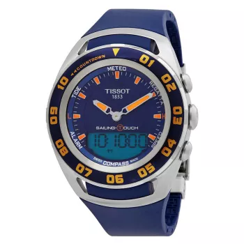 TISSOT T-Touch II Relógio Homem T056420270410 - 45mm Caixa de Titânio, Pulseira de Borracha Azul, Cronógrafo Swiss-Quartz com Altímetro, Barómetro, Bússola, Termómetro