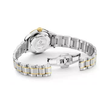 TITONI Airmaster relógio de mulher 23733SY-583 29mm quartzo suíço aço inoxidável com ouro amarelo PVD