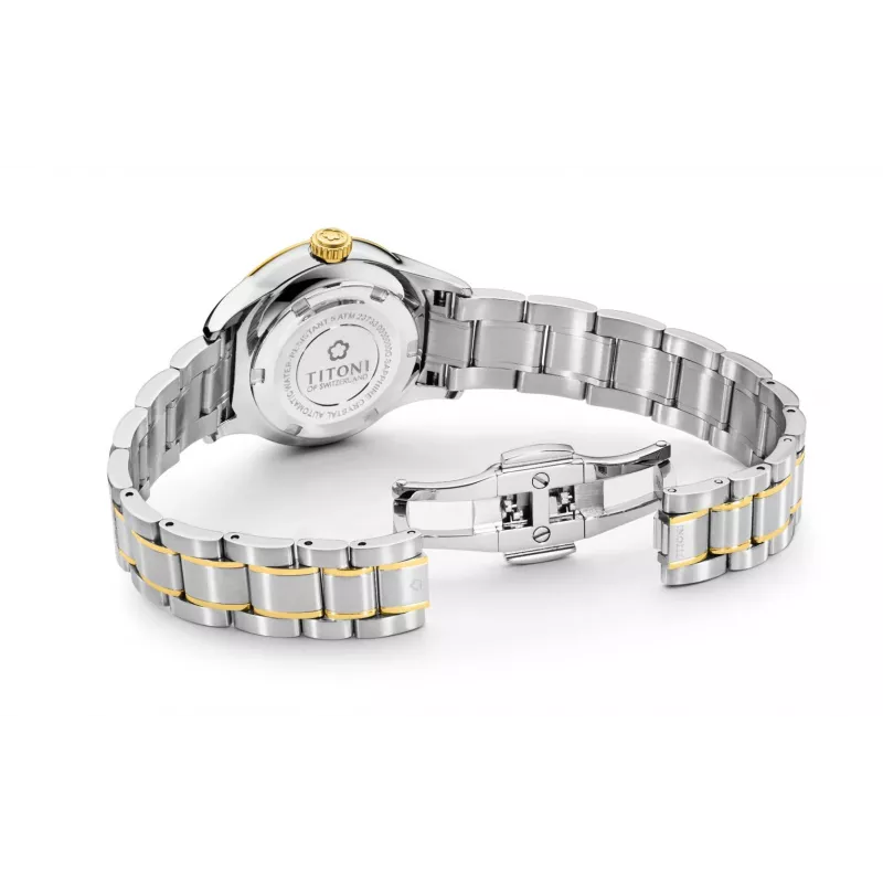 TITONI Airmaster relógio de mulher 23733SY-583 29mm quartzo suíço aço inoxidável com ouro amarelo PVD