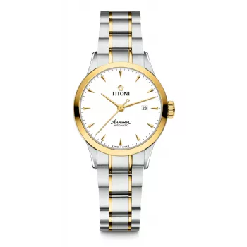 TITONI Airmaster relógio de mulher 23733SY-583 29mm quartzo suíço aço inoxidável com ouro amarelo PVD