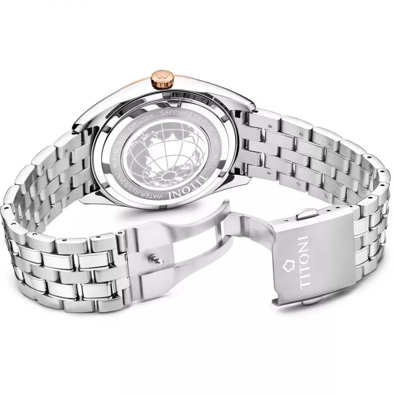 TITONI Airmaster relógio de homem suíço automático 878SRG-657 41mm ouro rosa PVD aço inoxidável couro castanho