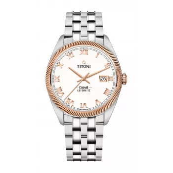 TITONI Airmaster relógio de homem suíço automático 878SRG-657 41mm ouro rosa PVD aço inoxidável couro castanho