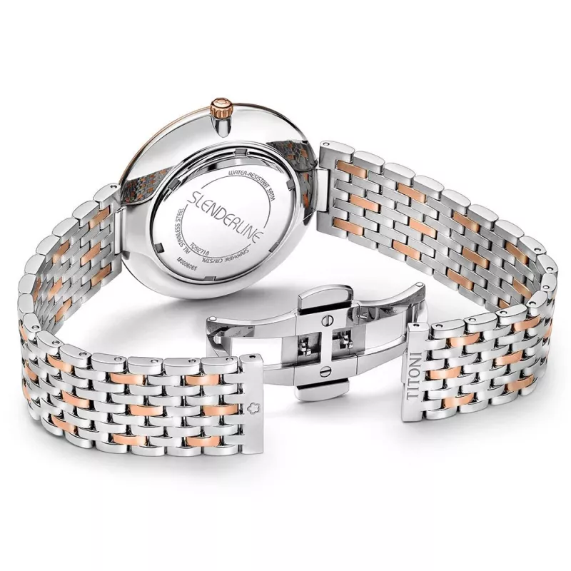 TITONI Airmaster Relógio de homem TQ52718SRG606 37mm quartzo suíço mostrador prateado bracelete de pele castanha
