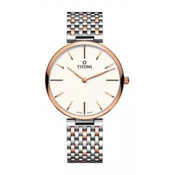 TITONI Airmaster Relógio de homem TQ52718SRG606 37mm quartzo suíço mostrador prateado bracelete de pele castanha